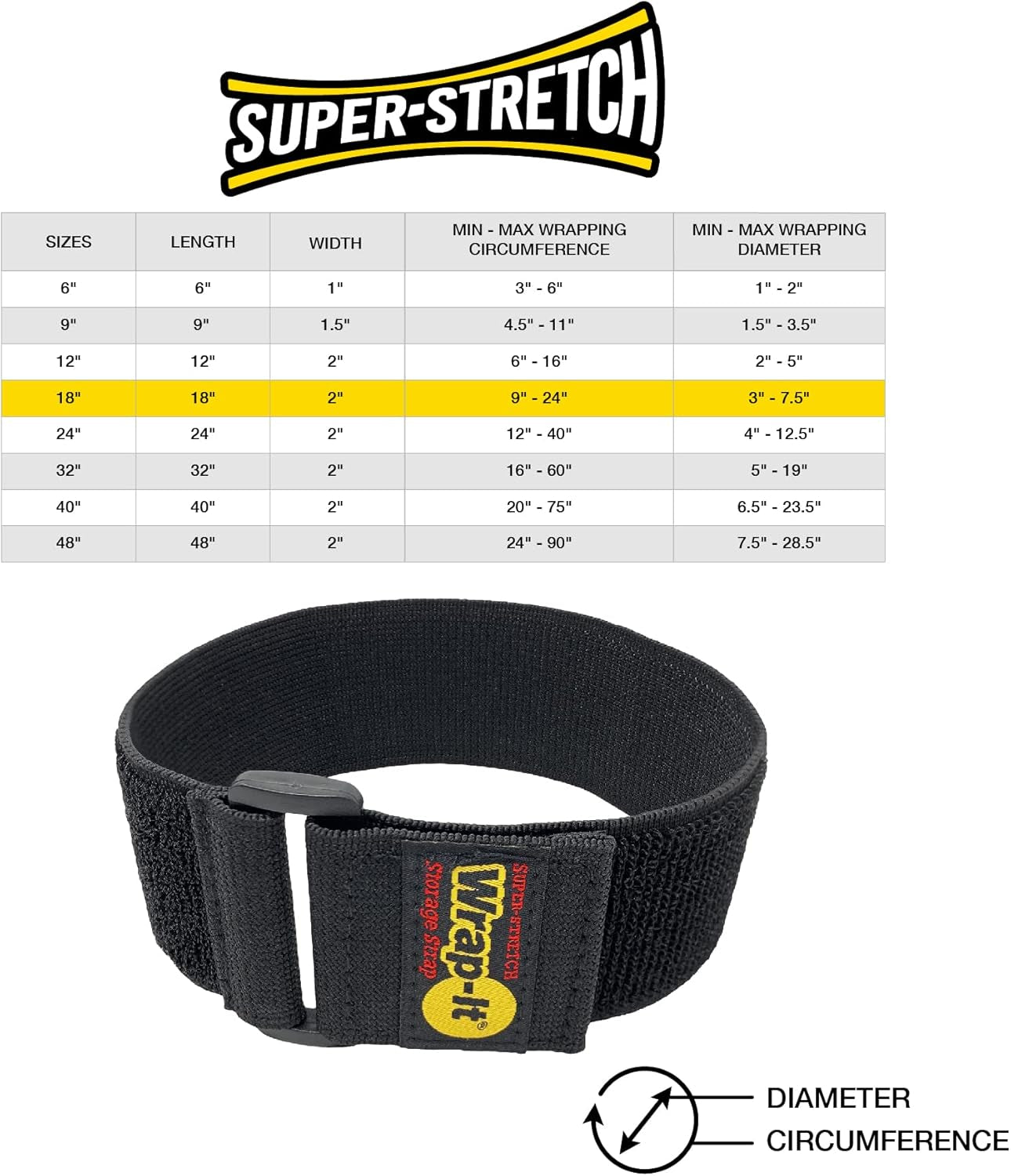 Super-Stretch 18-Inch Elastic Hook and Loop Cinch Straps - 6 Pack for Organizing Extension Cords, Hoses, and Cables