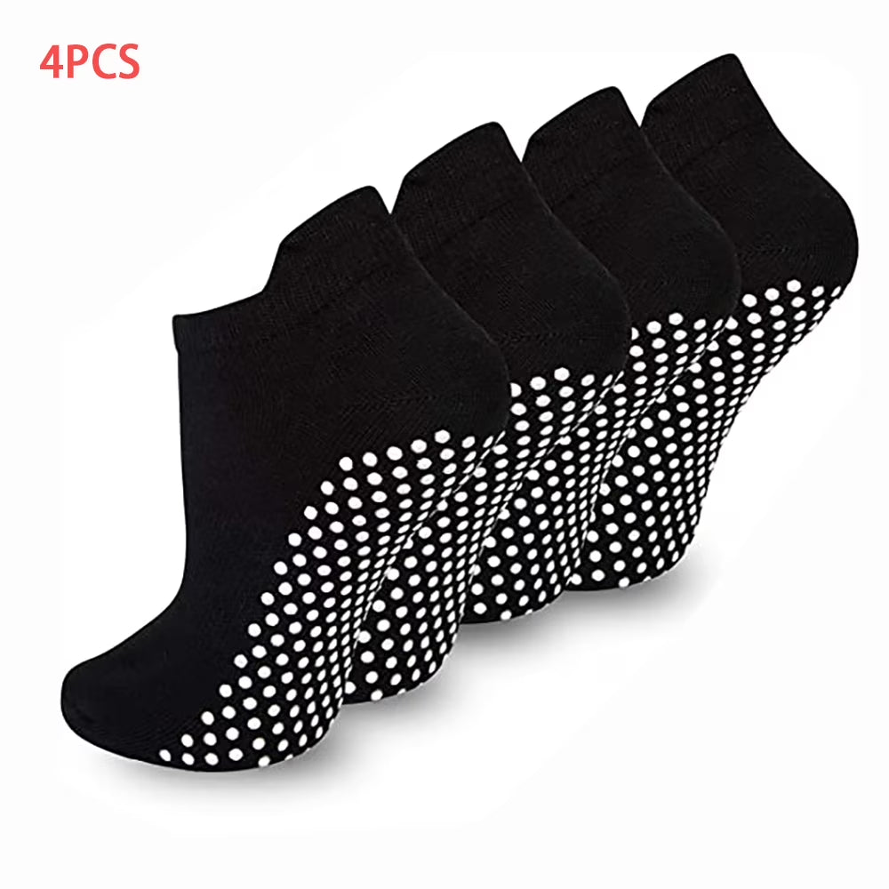 EASTIN Non-Slip Grip Socks for Yoga, Pilates, and Hospital Use - 4 Pairs for Men and Women