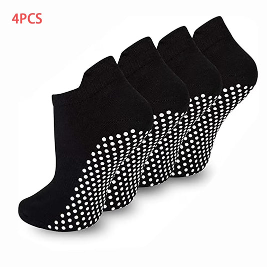 EASTIN Non-Slip Grip Socks for Yoga, Pilates, and Hospital Use - 4 Pairs for Men and Women