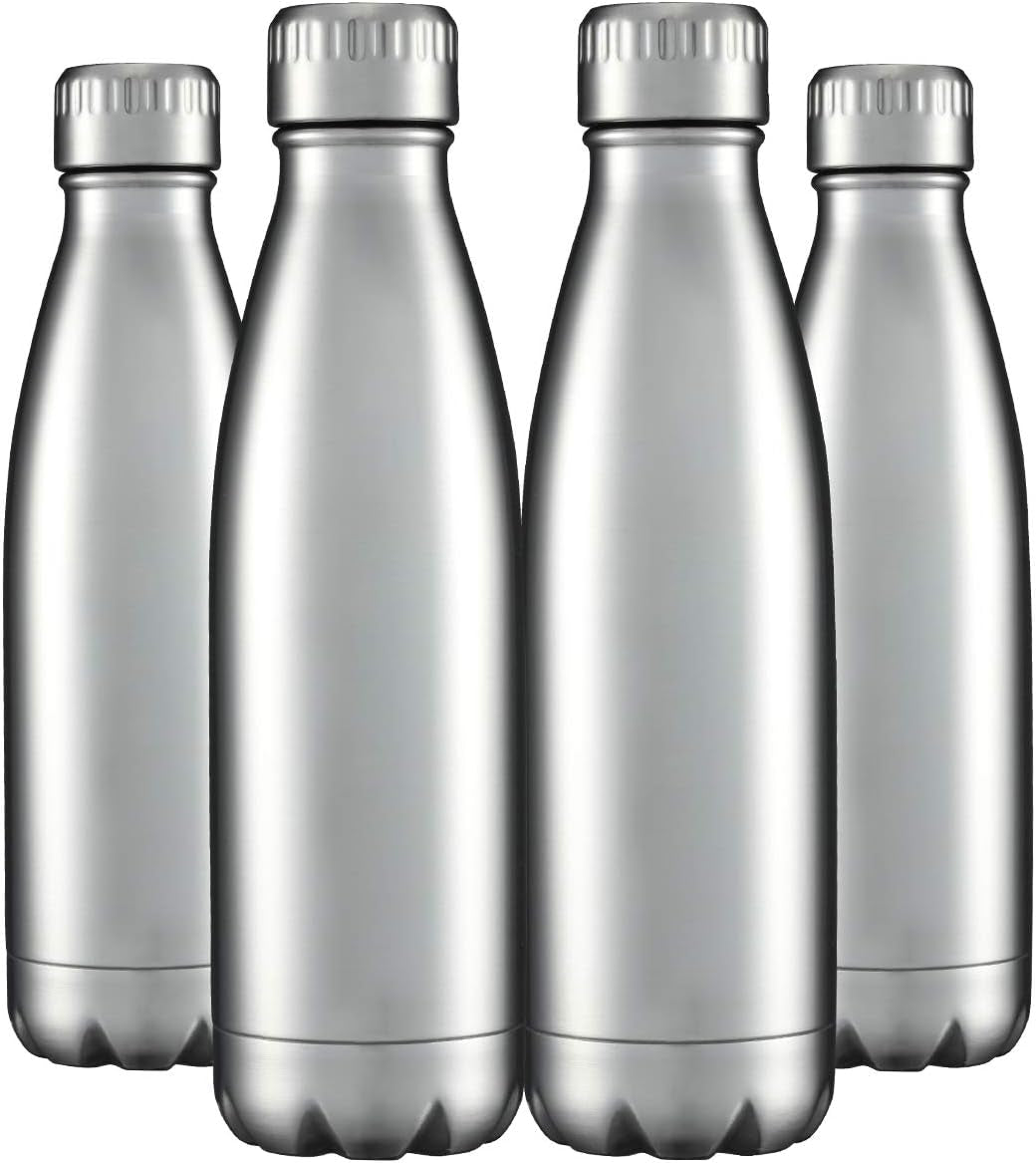 17 oz Stainless Steel Vacuum Insulated Water Bottles - Double-Walled Reusable Metal Sports Bottles for Hot and Cold Beverages, Set of 4