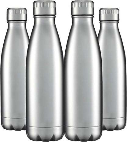 17 oz Stainless Steel Vacuum Insulated Water Bottles - Double-Walled Reusable Metal Sports Bottles for Hot and Cold Beverages, Set of 4