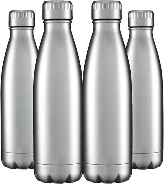 17 oz Stainless Steel Vacuum Insulated Water Bottles - Double-Walled Reusable Metal Sports Bottles for Hot and Cold Beverages, Set of 4