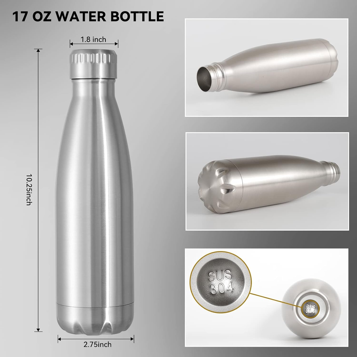 17 oz Stainless Steel Insulated Water Bottles, BPA-Free Double Wall Vacuum Cola Shape, Hot and Cold Retention, 8-Pack for Camping and Gym Use