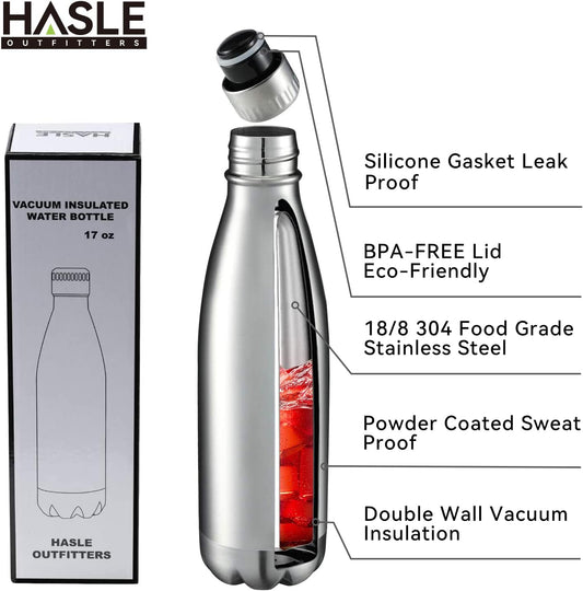 17 oz Stainless Steel Vacuum Insulated Water Bottles - Double-Walled Reusable Metal Sports Bottles for Hot and Cold Beverages, Set of 4