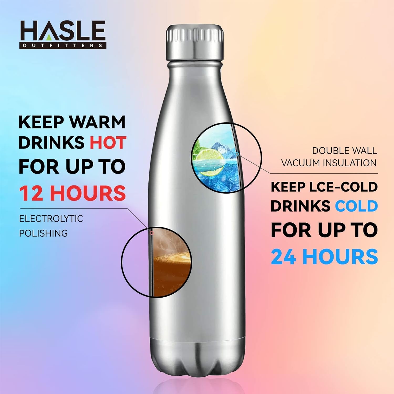 17 oz Stainless Steel Vacuum Insulated Water Bottles - Double-Walled Reusable Metal Sports Bottles for Hot and Cold Beverages, Set of 4