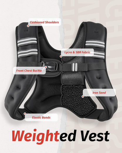 Weighted Vest with Reflective Stripe - Available in 6Lb to 30Lb for Enhanced Workout, Strength Training, Running, Fitness, Muscle Building, and Weight Loss