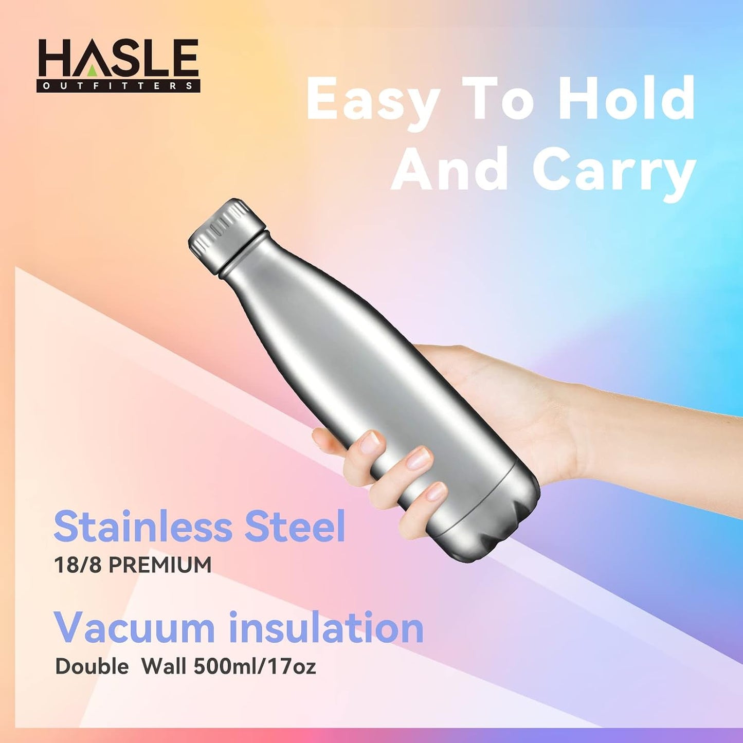 17 oz Stainless Steel Vacuum Insulated Water Bottles - Double-Walled Reusable Metal Sports Bottles for Hot and Cold Beverages, Set of 4