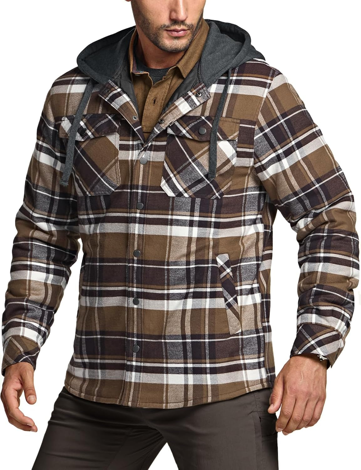 Men's Long Sleeve Flannel Shirt Jacket - Winter Warm Casual Plaid Coat with Pockets