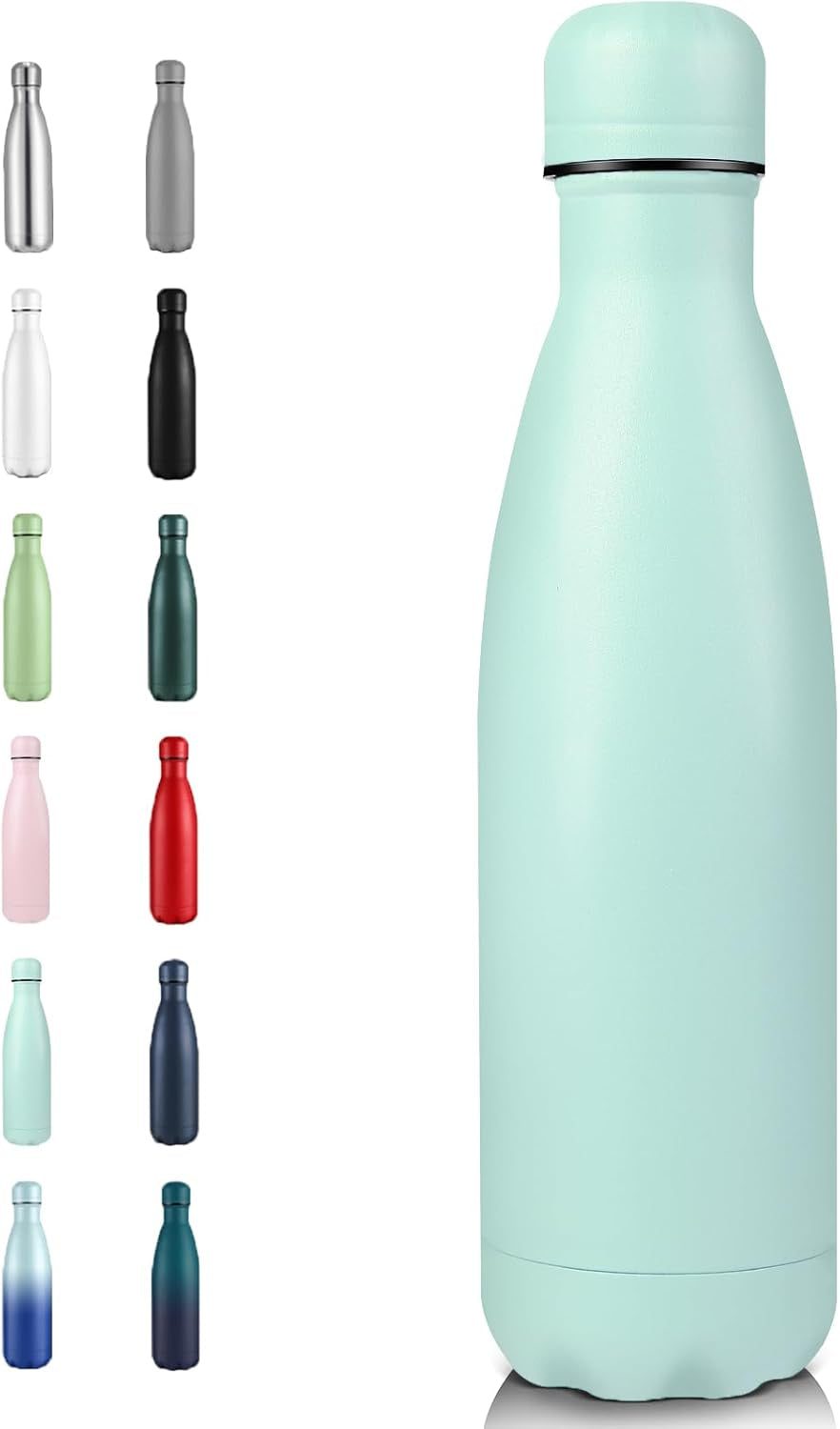 17 oz Insulated Stainless Steel Water Bottle - Double Wall Vacuum Flask, Keeps Beverages Cold for 24 Hours & Hot for 12 Hours, Available in Packs of 1, 4, 8, or 12 (Blue, Single Pack)