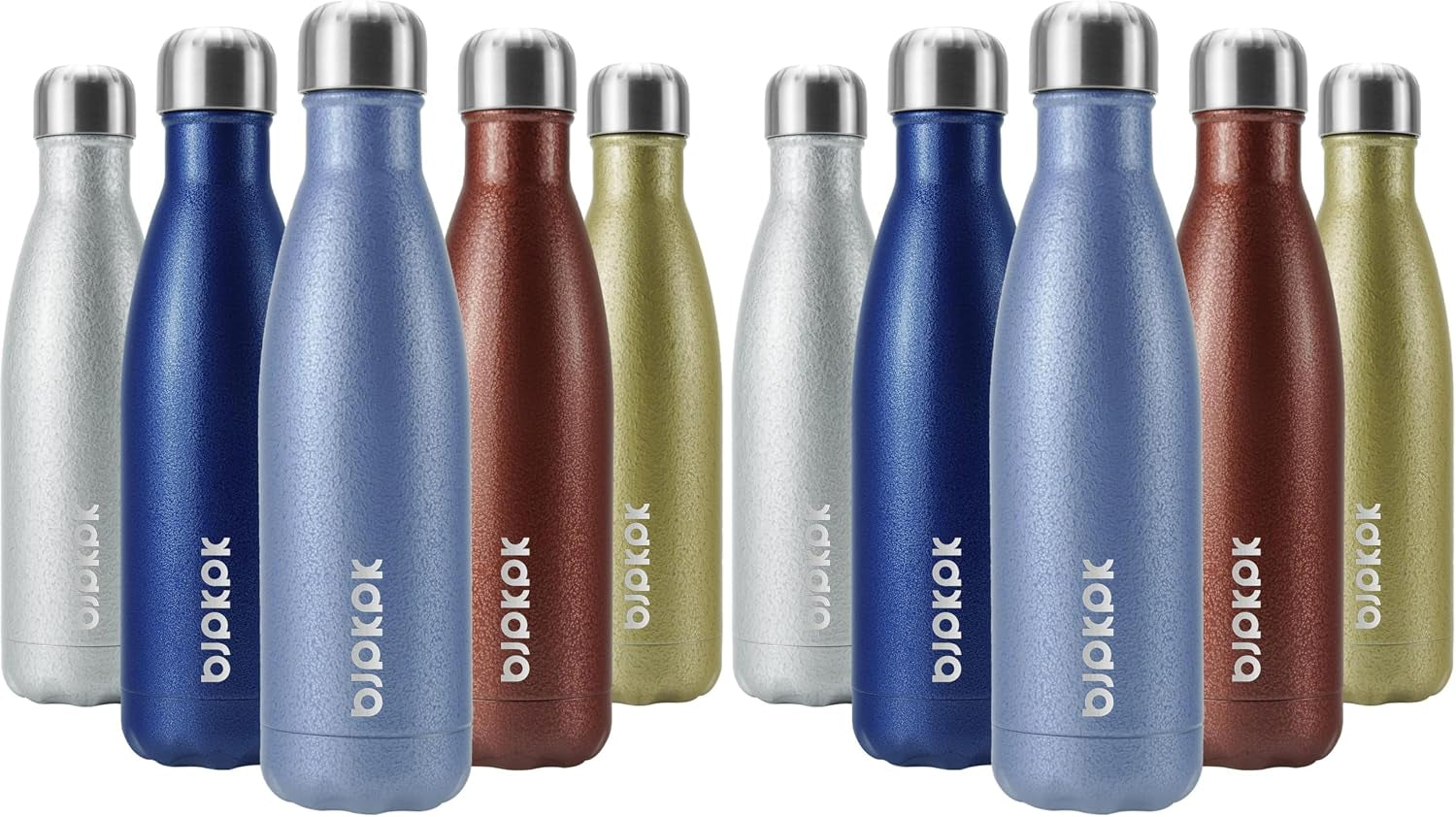 Insulated Stainless Steel Water Bottles, 17oz - Leak Proof, BPA Free, Keeps Drinks Cold for 24 Hours and Hot for 12 Hours, Lake Blue (Set of 2)