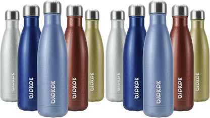 Insulated Stainless Steel Water Bottles, 17oz - Leak Proof, BPA Free, Keeps Drinks Cold for 24 Hours and Hot for 12 Hours, Lake Blue (Set of 2)