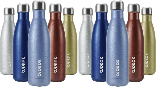 Insulated Stainless Steel Water Bottles, 17oz - Leak Proof, BPA Free, Keeps Drinks Cold for 24 Hours and Hot for 12 Hours, Lake Blue (Set of 2)