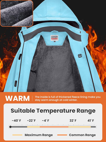 Women's Waterproof Ski Jacket - Warm Winter Coat with Fleece Lining and Windproof Hood