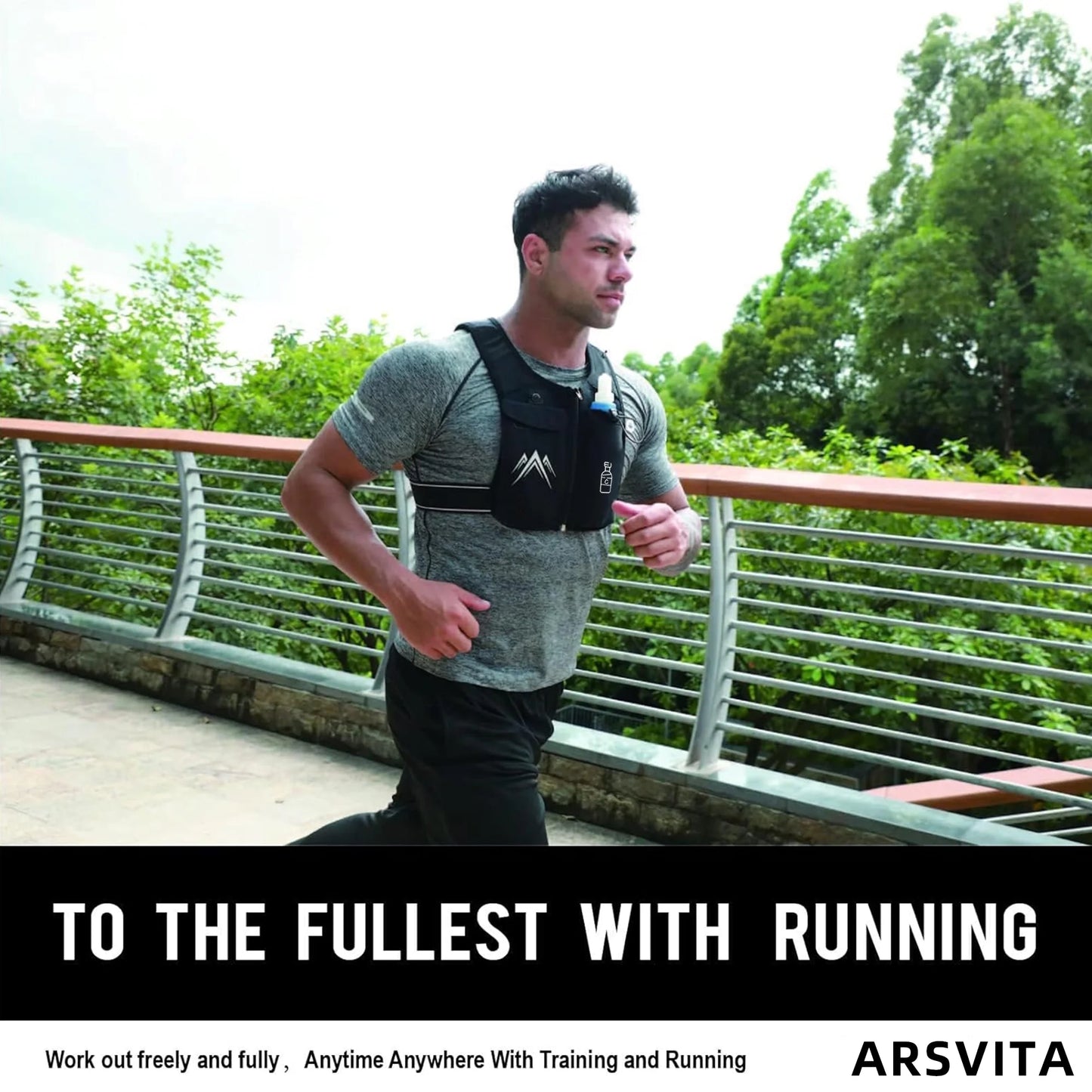 Reflective Running Vest with Adjustable Waistband, 500ml Hydration Bottle, and Breathable Material - Chest Pack Gear for Phones, Suitable for Men and Women