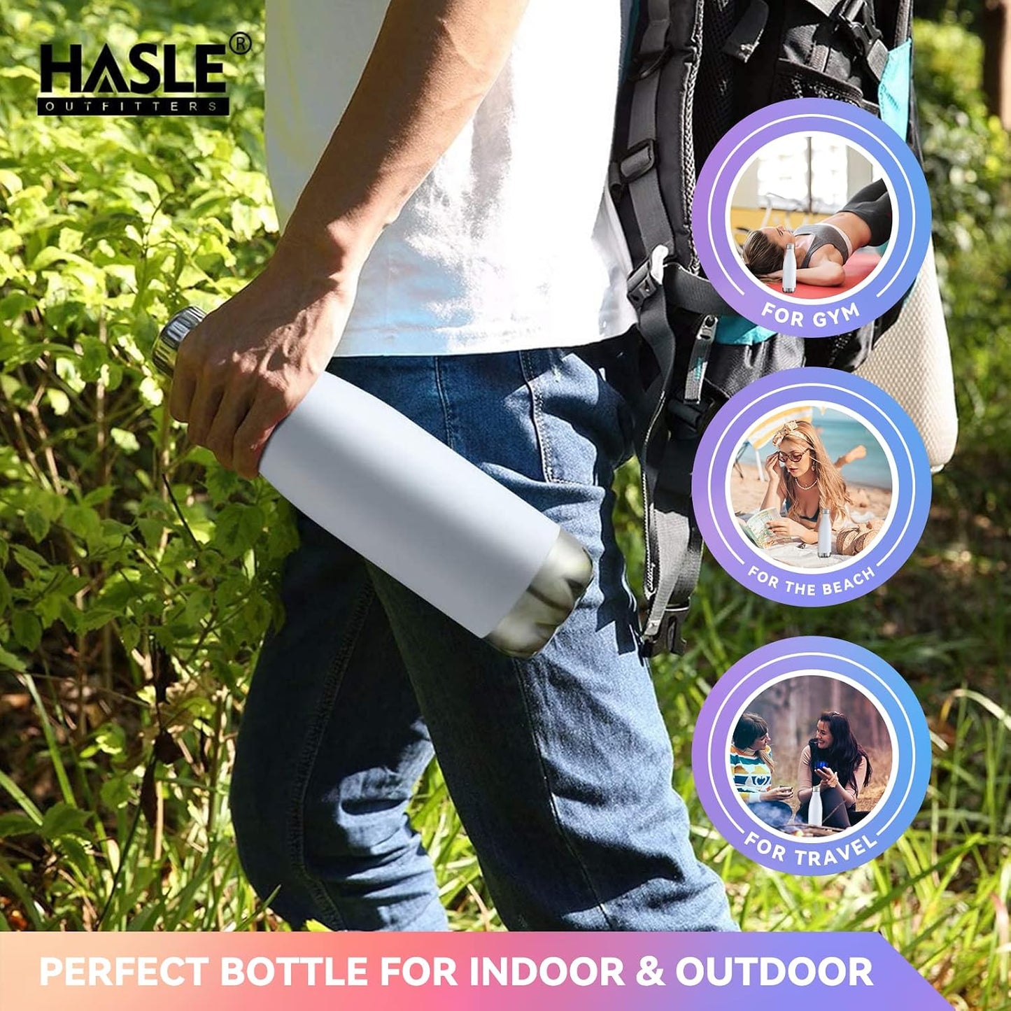 17 oz Stainless Steel Vacuum Insulated Water Bottles, Double-Walled Powder Coated Reusable Metal Sports Bottles, White, Set of 8