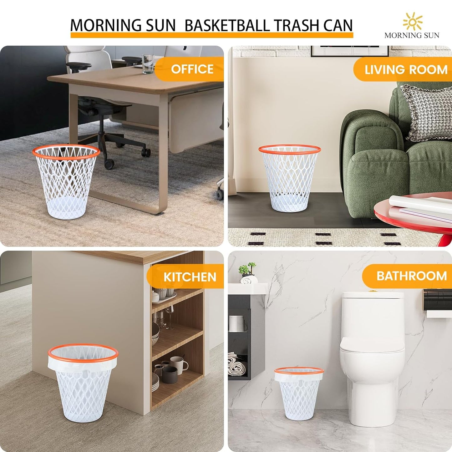 8-Piece Basketball Hoop Wastebasket Set - Themed Garbage Bin for Office and Bedroom, 4.5 Gallon Capacity, Ideal Basketball Gift for Gym Enthusiasts