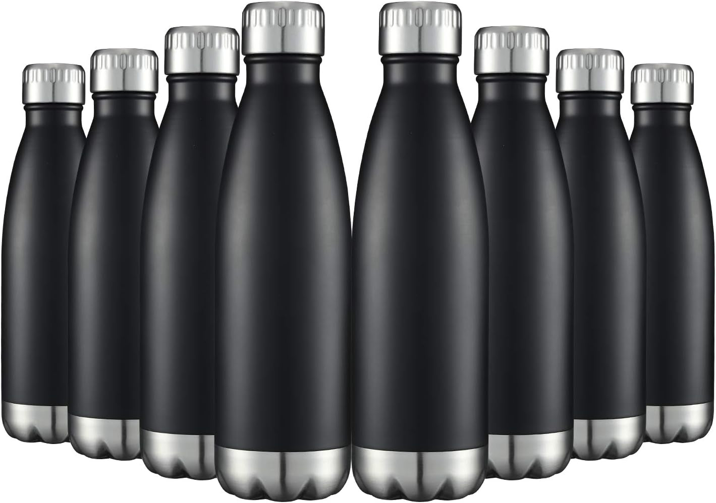 17 oz Vacuum Insulated Stainless Steel Water Bottles - Bulk Pack of 8, Double-Walled Design for Hot and Cold Beverages, Black Finish
