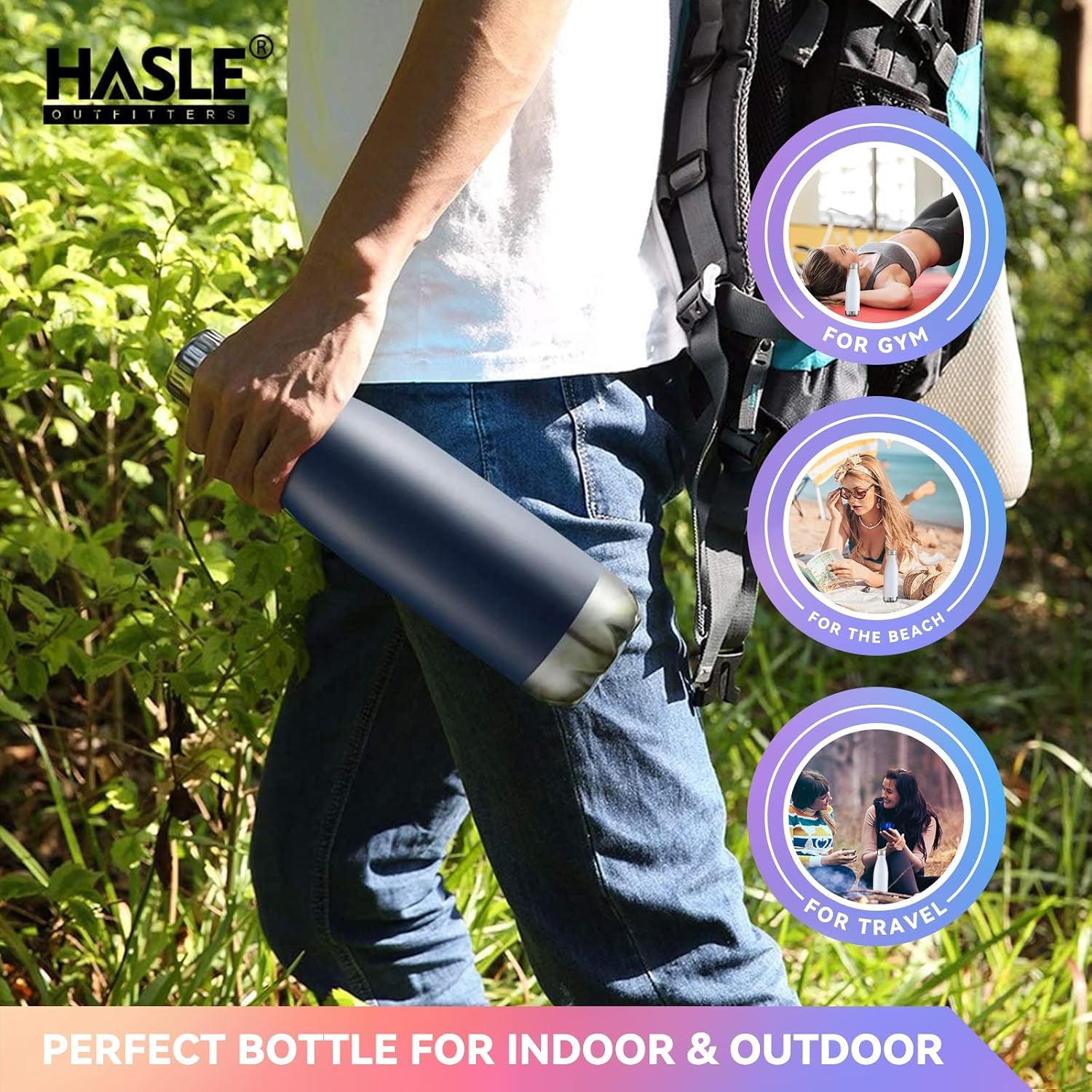 17 oz Vacuum Insulated Stainless Steel Water Bottles - Double Walled, Powder Coated, Reusable Metal Sports Bottles - Navy, Set of 4