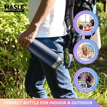 17 oz Vacuum Insulated Stainless Steel Water Bottles - Double Walled, Powder Coated, Reusable Metal Sports Bottles - Navy, Set of 4
