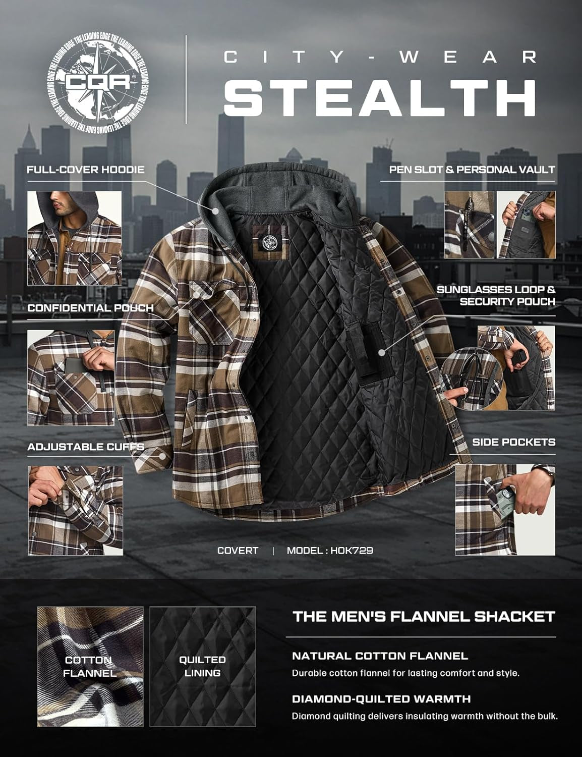 Men's Long Sleeve Flannel Shirt Jacket - Winter Warm Casual Plaid Coat with Pockets