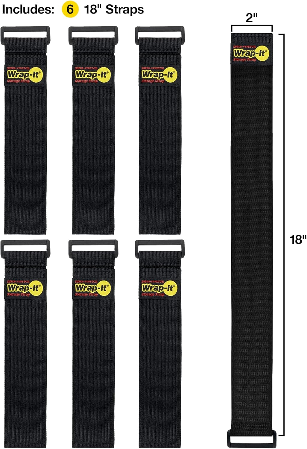 Super-Stretch 18-Inch Elastic Hook and Loop Cinch Straps - 6 Pack for Organizing Extension Cords, Hoses, and Cables