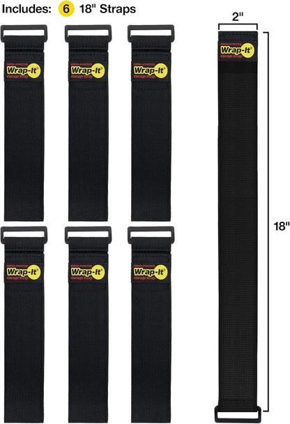 Super-Stretch 18-Inch Elastic Hook and Loop Cinch Straps - 6 Pack for Organizing Extension Cords, Hoses, and Cables