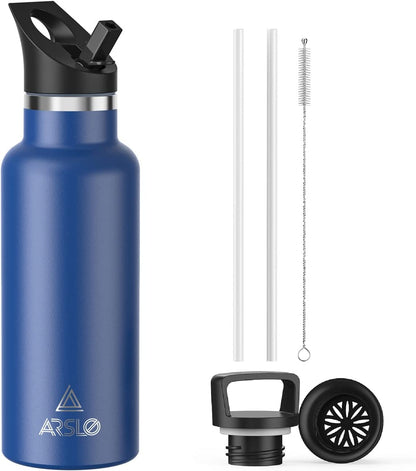 Stainless Steel Vacuum Insulated Double Wall Water Bottle with Straw Lid - Keeps Beverages Cold for 24 Hours and Hot for 12 Hours, Ideal for Hiking and Sports