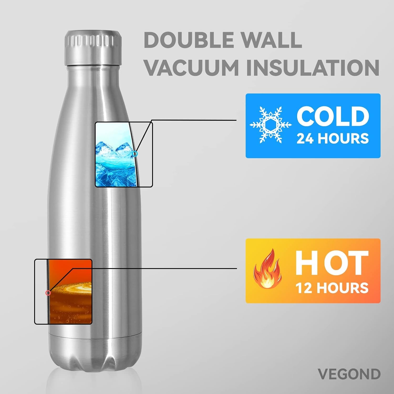 17 oz Stainless Steel Insulated Water Bottles - 8 Pack, Reusable Double Wall Vacuum Cola Shape, BPA Free, Ideal for Camping and Gym, Keeps Beverages Hot or Cold