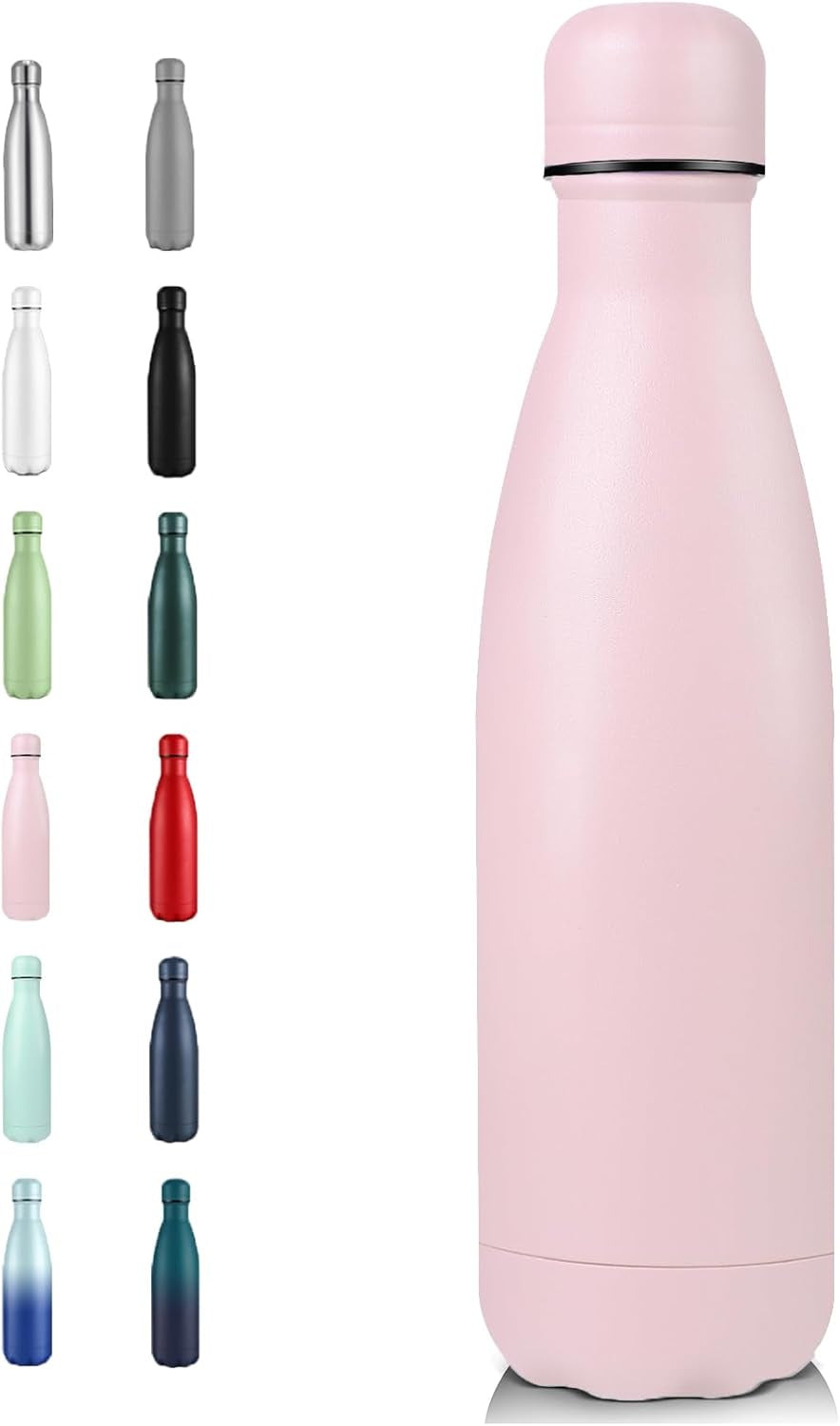 17 oz Insulated Stainless Steel Water Bottle - Double Wall Vacuum Flask, Retains Cold for 24 Hours & Heat for 12 Hours, Available in Packs of 1, 4, 8, or 12 (Pink, Single Pack)