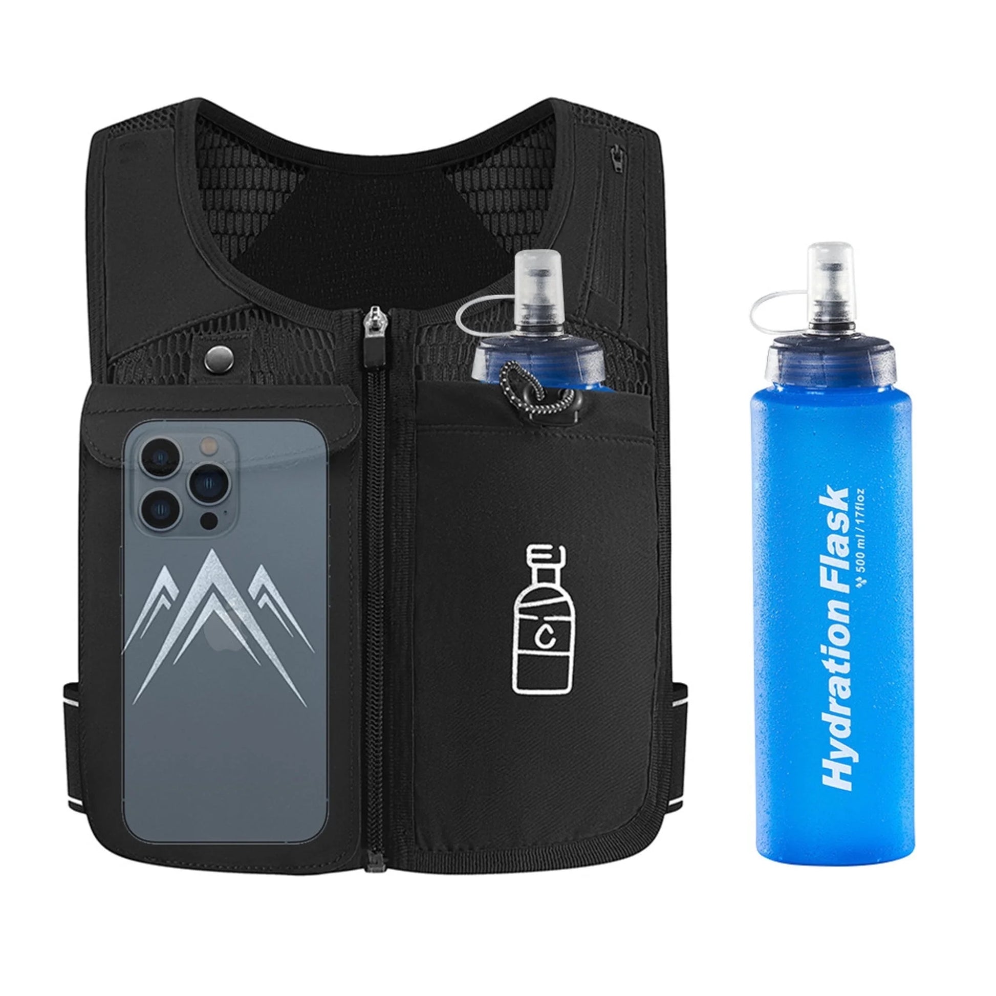 Reflective Running Vest with Adjustable Waistband, 500ml Hydration Bottle, and Breathable Material - Chest Pack Gear for Phones, Suitable for Men and Women