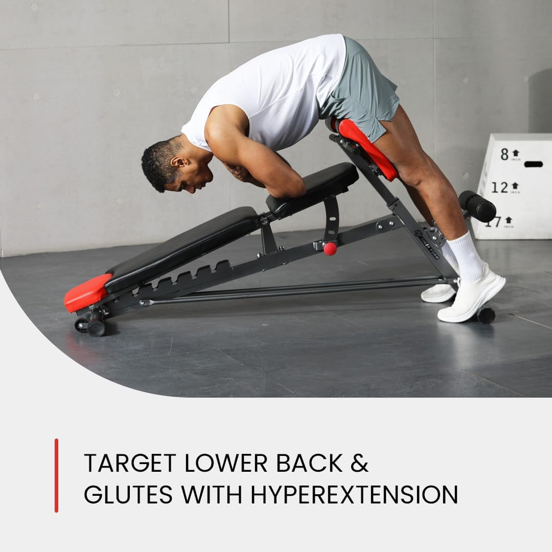 Finer Form Multi-Functional FID Weight Bench for Comprehensive Body Workout – Hyper Back Extension, Roman Chair, Adjustable Sit-Up Bench, Incline/Decline Bench, Flat Bench