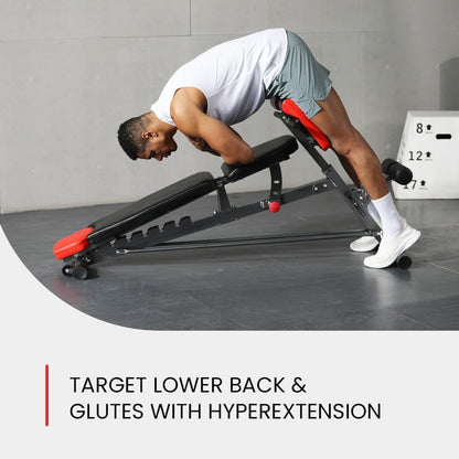 Finer Form Multi-Functional FID Weight Bench for Comprehensive Body Workout – Hyper Back Extension, Roman Chair, Adjustable Sit-Up Bench, Incline/Decline Bench, Flat Bench
