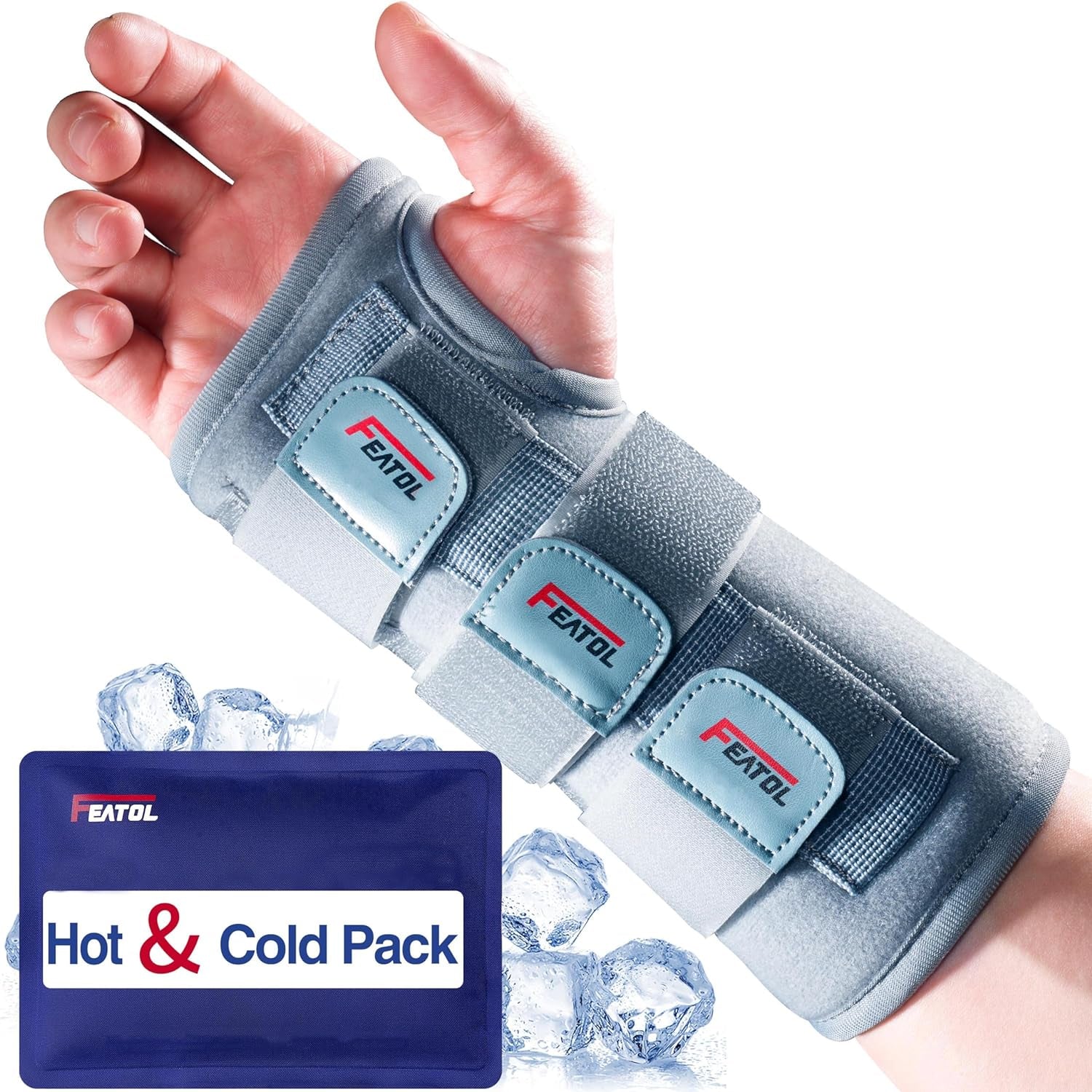 Carpal Tunnel Wrist Brace with Adjustable Support for Nighttime Use, Removable Metal Splint, Hot/Ice Pack Compatible, Right Hand, Small/Medium Size for Pain Relief and Treatment