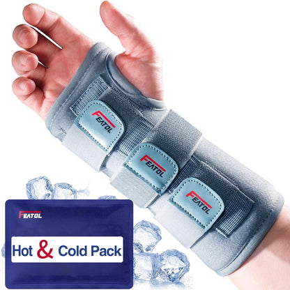 Carpal Tunnel Wrist Brace with Adjustable Support for Nighttime Use, Removable Metal Splint, Hot/Ice Pack Compatible, Right Hand, Small/Medium Size for Pain Relief and Treatment