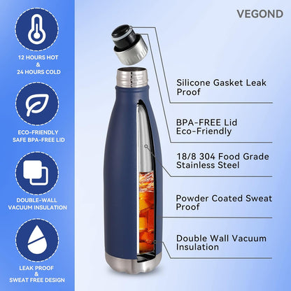 17 oz Stainless Steel Insulated Water Bottles, BPA-Free Double Wall Vacuum Cola Shape, Hot and Cold Retention, 8-Pack for Camping and Gym Use