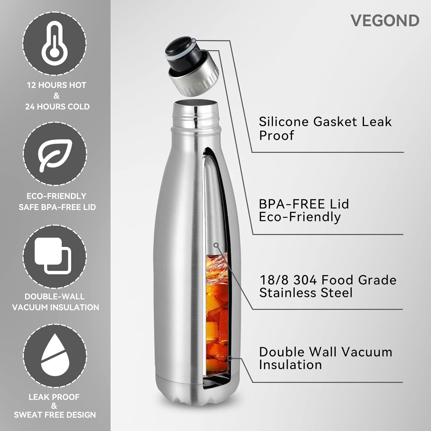 17 oz Stainless Steel Insulated Water Bottles - 8 Pack, Reusable Double Wall Vacuum Cola Shape, BPA Free, Ideal for Camping and Gym, Keeps Beverages Hot or Cold