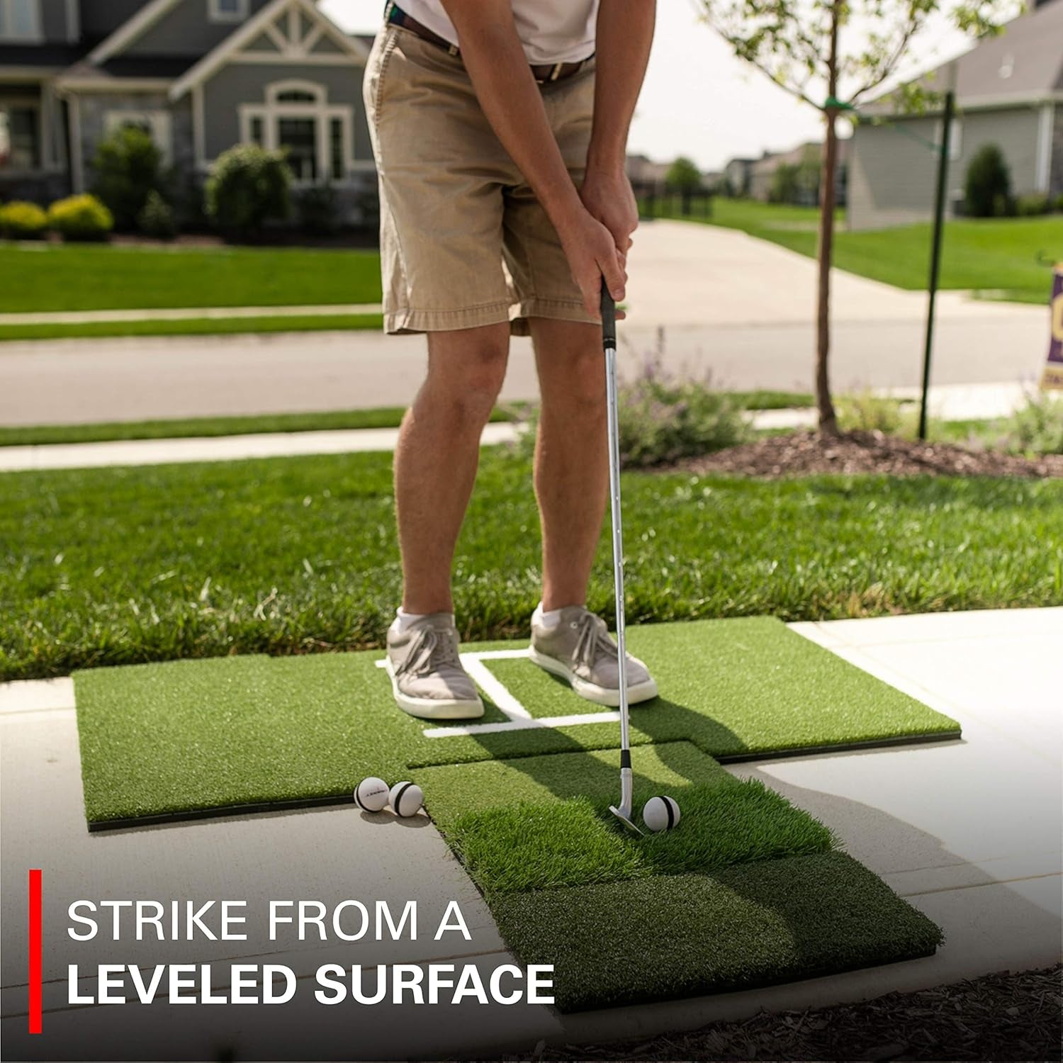 Rukket Tri-Turf Golf Hitting Mat - Portable Driving and Chipping Training Aid with Adjustable Tees and Foam Practice Balls for Backyard Use