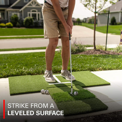 Rukket Tri-Turf Golf Hitting Mat - Portable Driving and Chipping Training Aid with Adjustable Tees and Foam Practice Balls for Backyard Use
