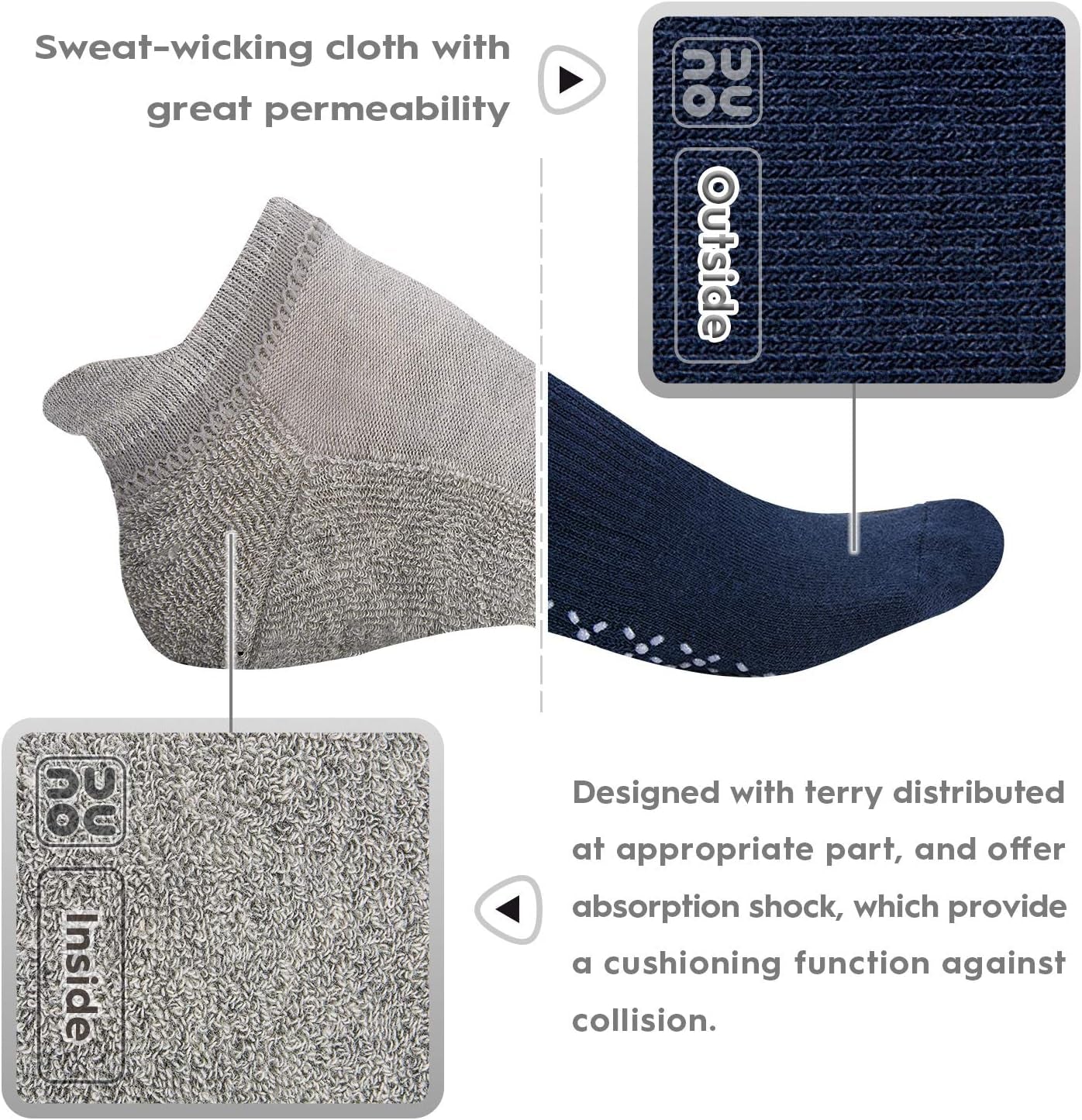 Unisex Cushioned Non-Slip Grip Socks for Yoga, Pilates, Barre, Home, and Hospital Use