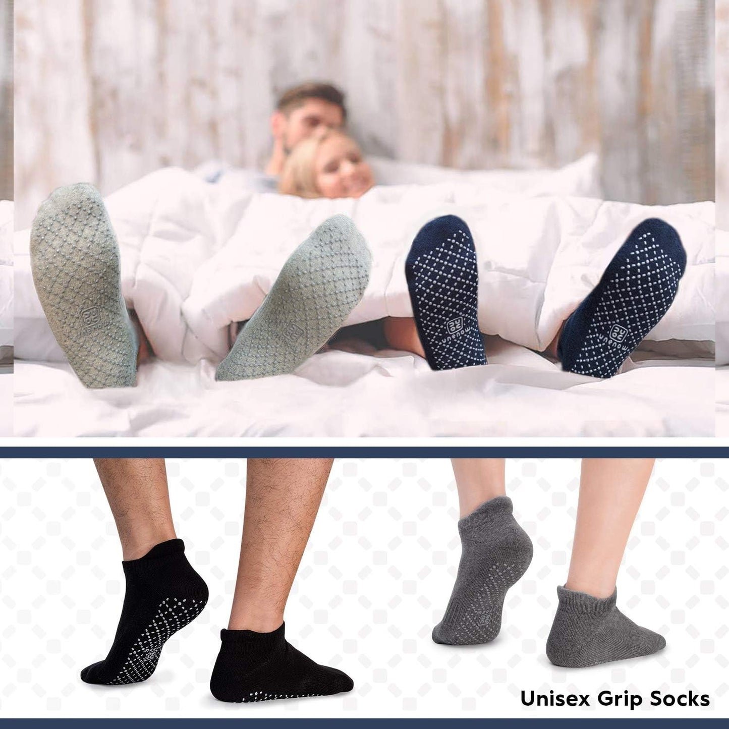 Unisex Cushioned Non-Slip Grip Socks for Yoga, Pilates, Barre, Home, and Hospital Use
