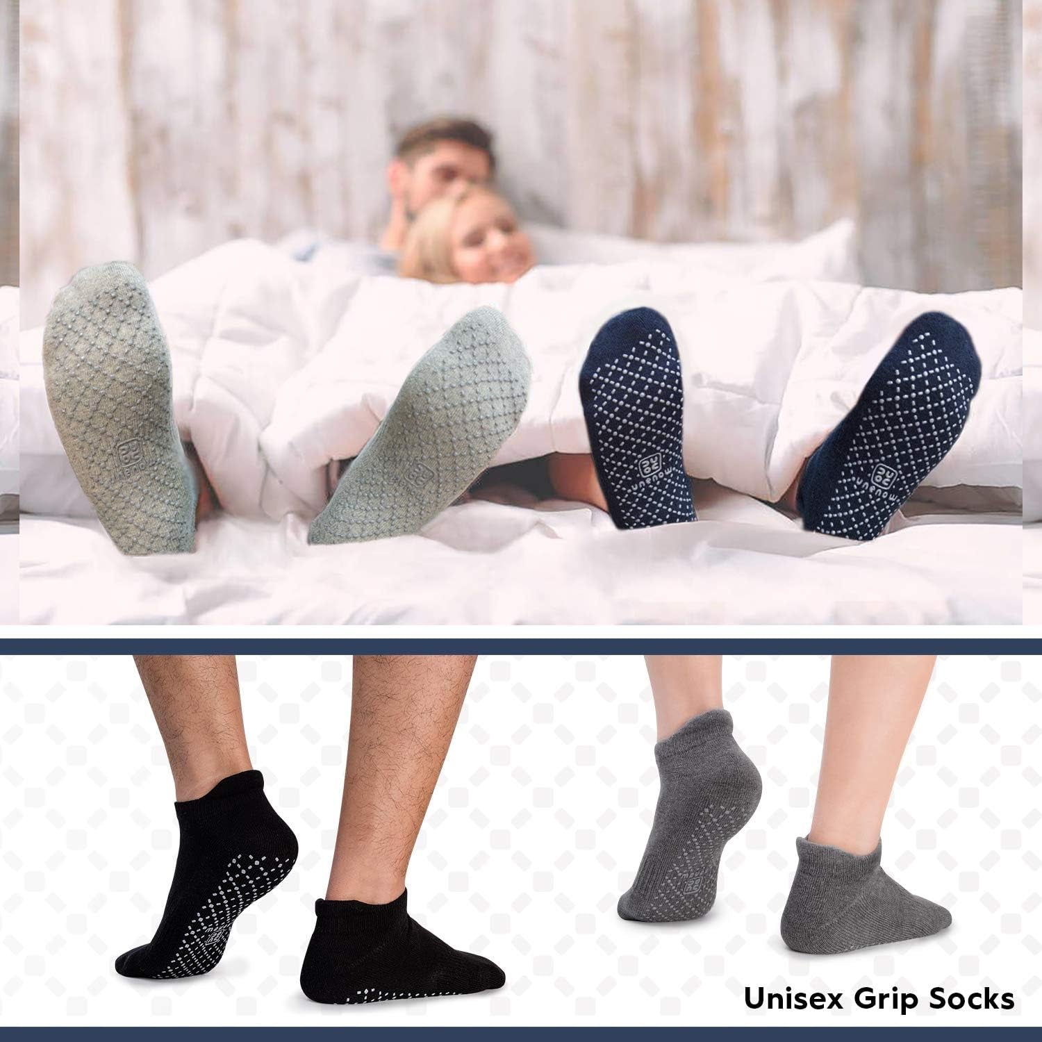 Unisex Cushioned Non-Slip Grip Socks for Yoga, Pilates, Barre, Home, and Hospital Use