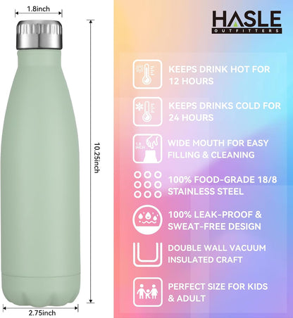 17oz Stainless Steel Vacuum Insulated Water Bottle, Double-Walled Reusable Metal Sports Bottle in Light Green, Single Pack