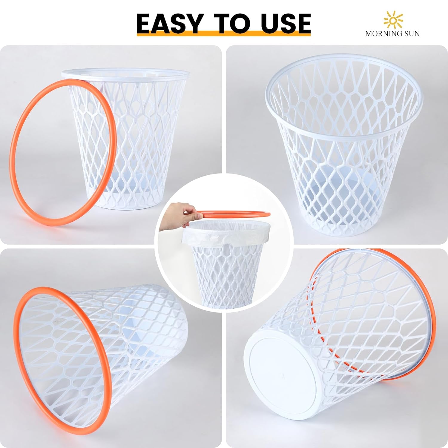 8-Piece Basketball Hoop Wastebasket Set - Themed Garbage Bin for Office and Bedroom, 4.5 Gallon Capacity, Ideal Basketball Gift for Gym Enthusiasts