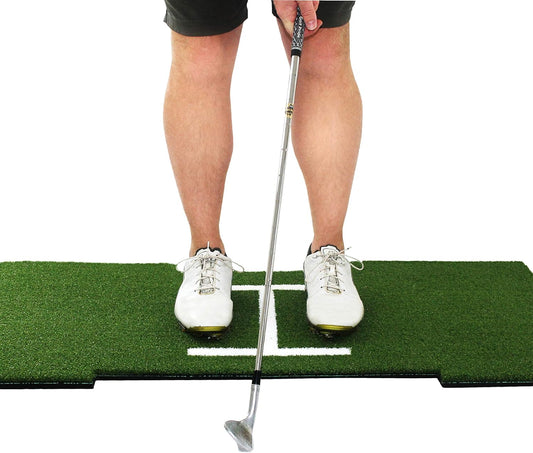 Rukket Tri-Turf Golf Hitting Mat - Portable Driving and Chipping Training Aid with Adjustable Tees and Foam Practice Balls for Backyard Use