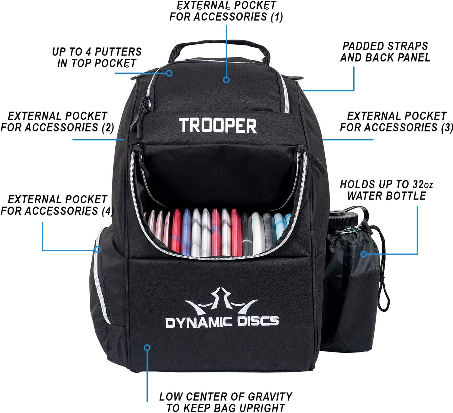 Dynamic Discs Trooper Disc Golf Bag - Spacious Backpack for 18+ Discs, Lightweight and Durable, Perfect Gift for Disc Golf Enthusiasts and Suitable for All Skill Levels