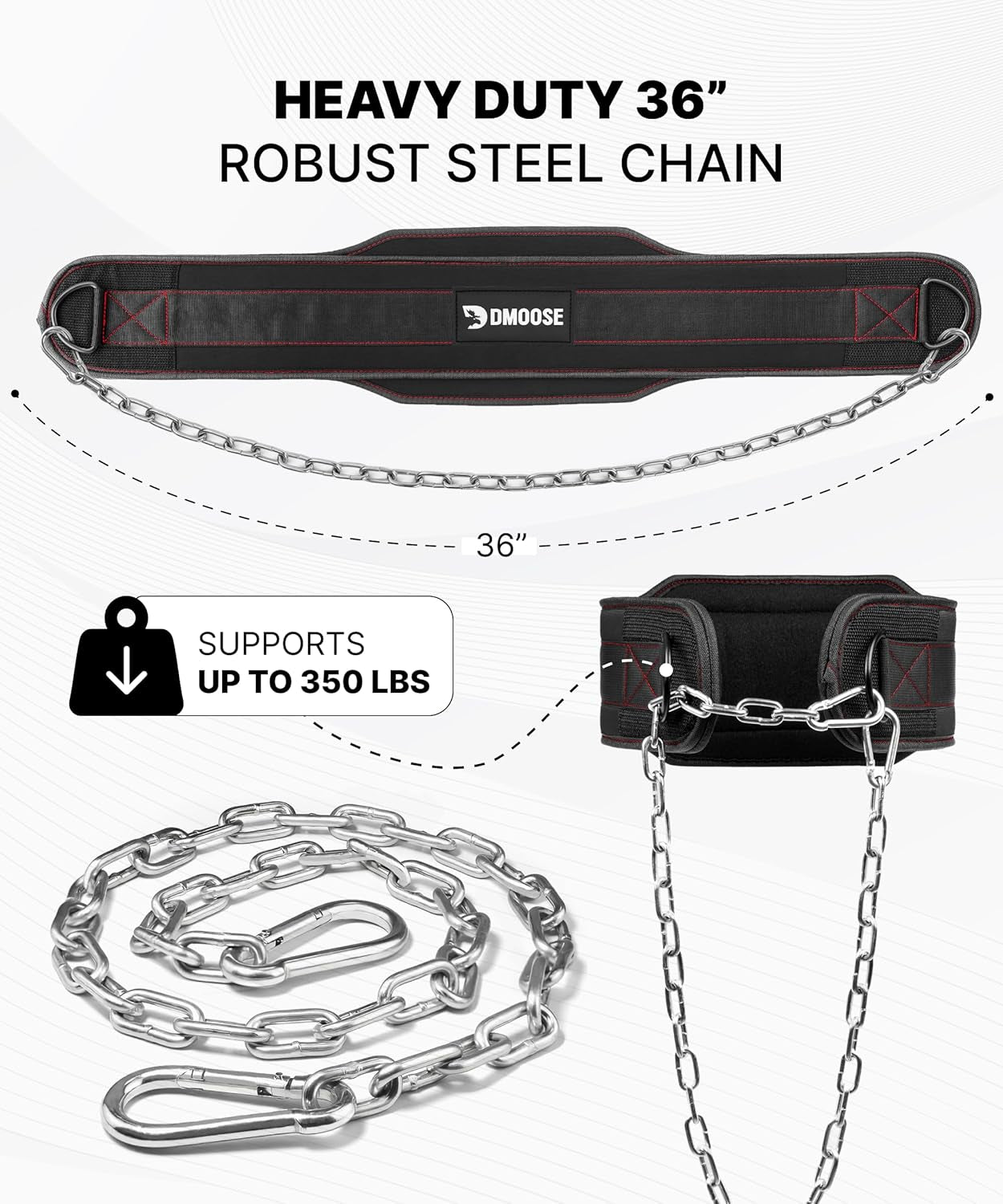Professional Dip Belt for Weightlifting and Strength Training - 36" Durable Steel Chain with Comfortable Neoprene Padding, Supports Up to 350 lbs
