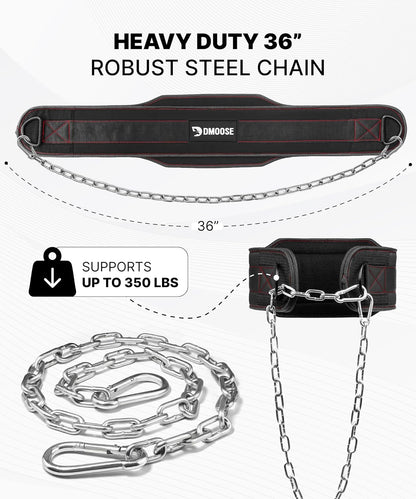 Professional Dip Belt for Weightlifting and Strength Training - 36" Durable Steel Chain with Comfortable Neoprene Padding, Supports Up to 350 lbs