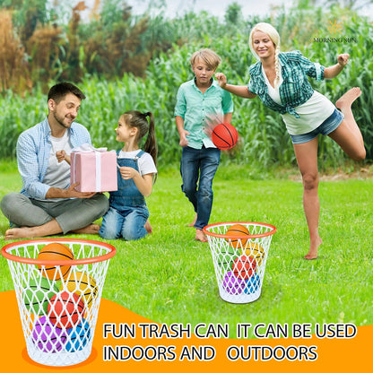 8-Piece Basketball Hoop Wastebasket Set - Themed Garbage Bin for Office and Bedroom, 4.5 Gallon Capacity, Ideal Basketball Gift for Gym Enthusiasts